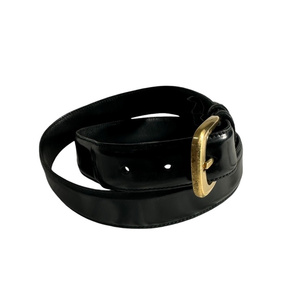 SALVATORE FERRAGAMO Black Leather Gold Gancini Women Belt Made in Italy 34 main image 8